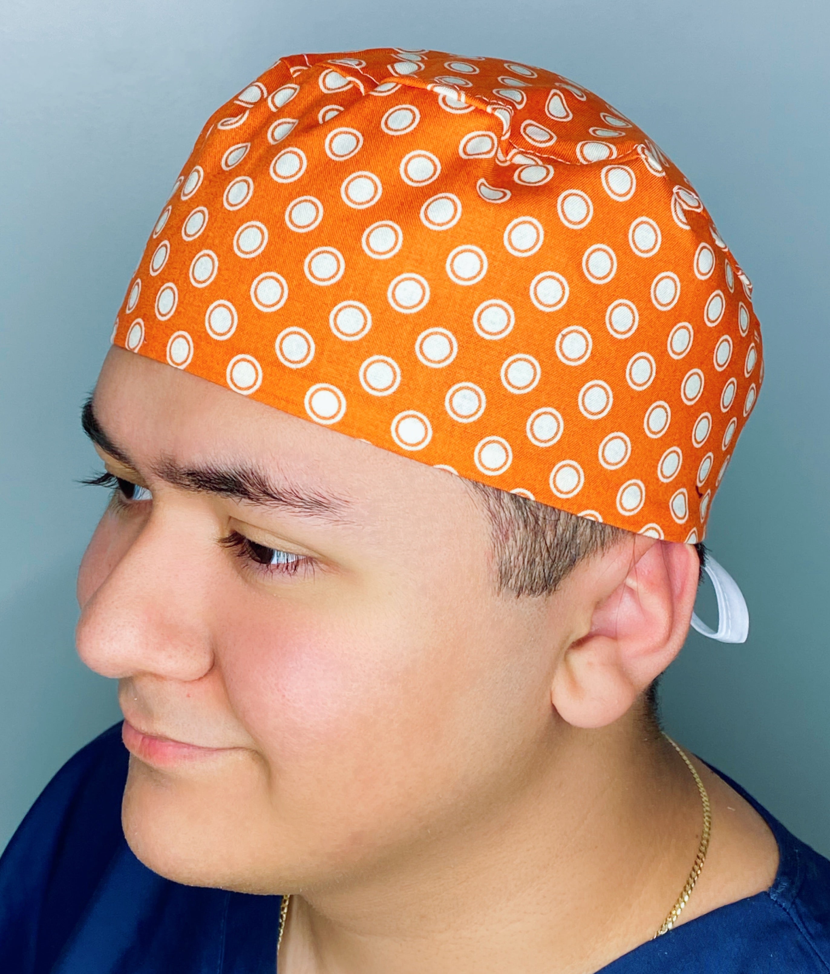 White Polka Dots on Orange Unisex Cute Scrub Cap