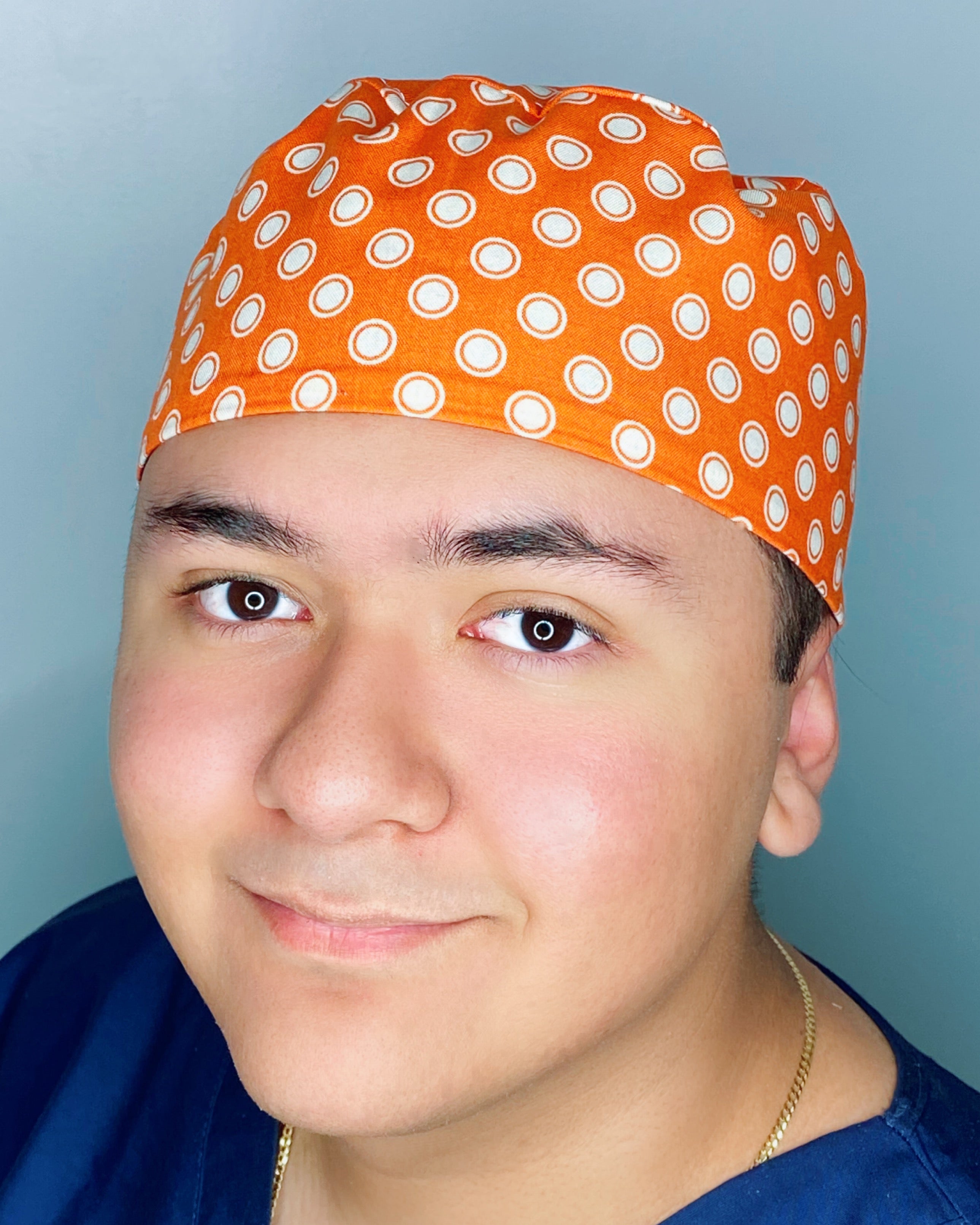 White Polka Dots on Orange Unisex Cute Scrub Cap