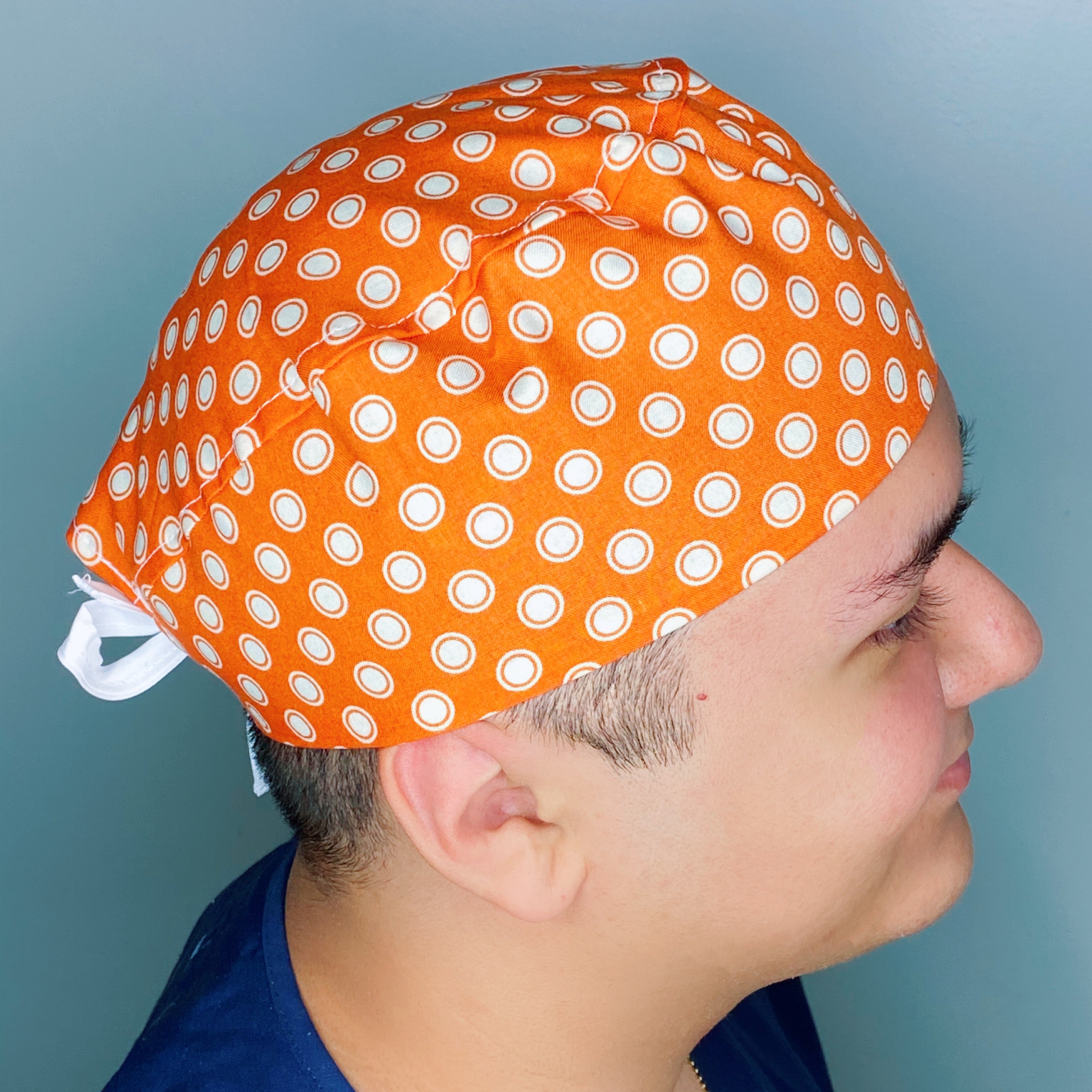 White Polka Dots on Orange Unisex Cute Scrub Cap