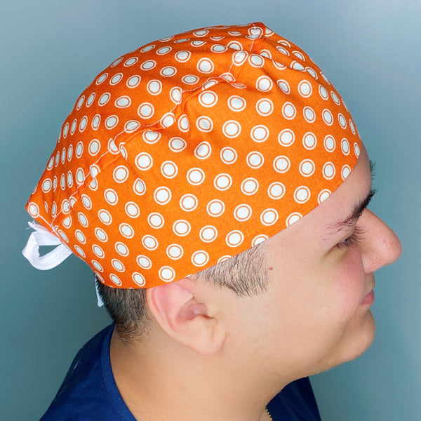 White Polka Dots on Orange Unisex Cute Scrub Cap