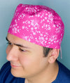 Small Delicate Flower Silhouettes on Pink Floral Design Unisex Cute Scrub Cap