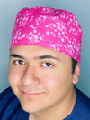 Small Delicate Flower Silhouettes on Pink Floral Design Unisex Cute Scrub Cap