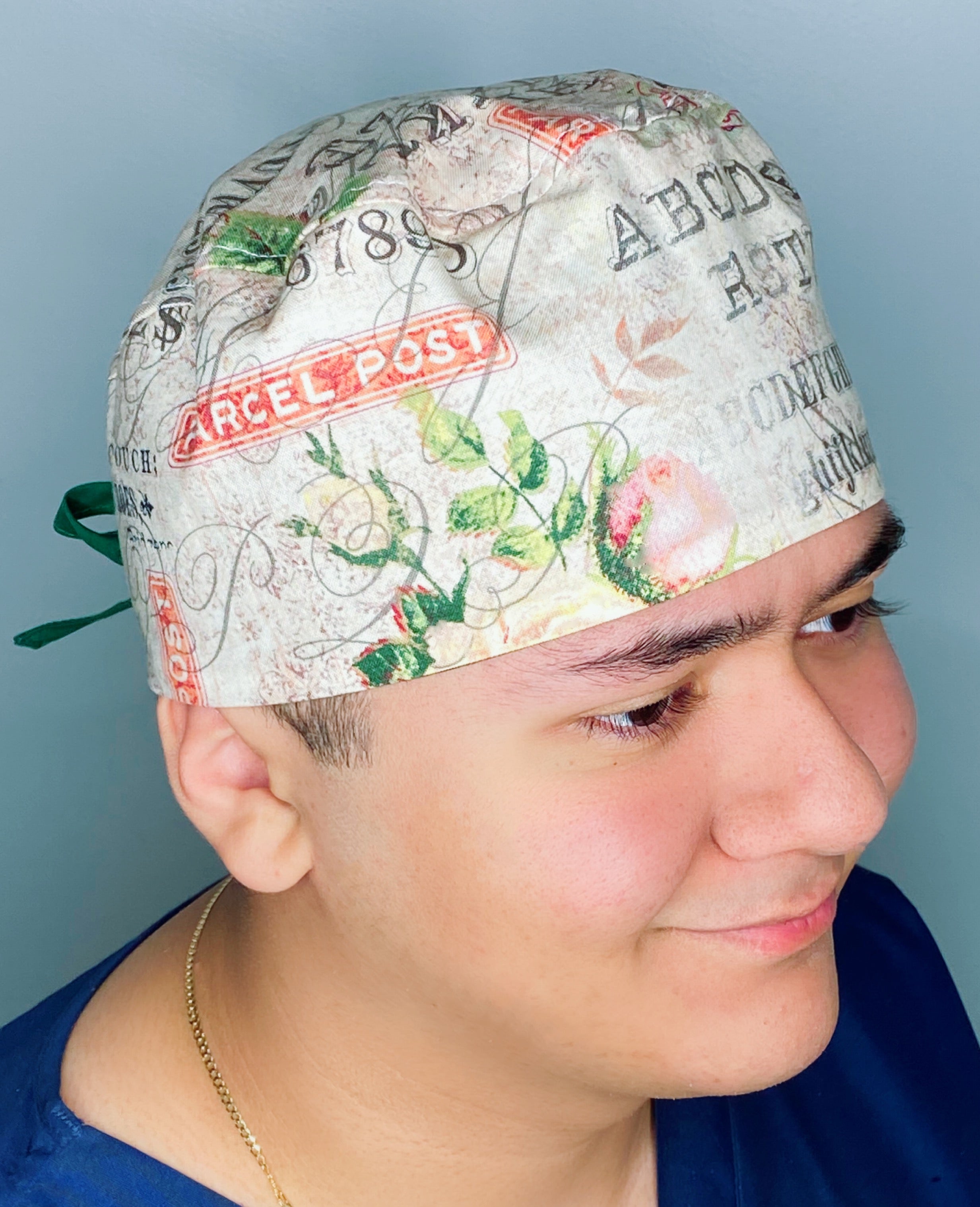 Elegant Roses Alphabet Floral Design Unisex Cute Scrub Cap