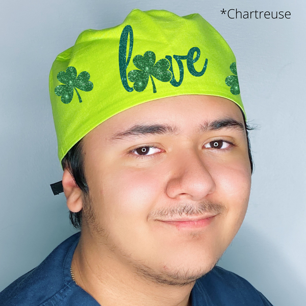 Love Clover Leaf Cute GLITTER St. Patrick's Day Themed Custom Solid Color Unisex Scrub Cap