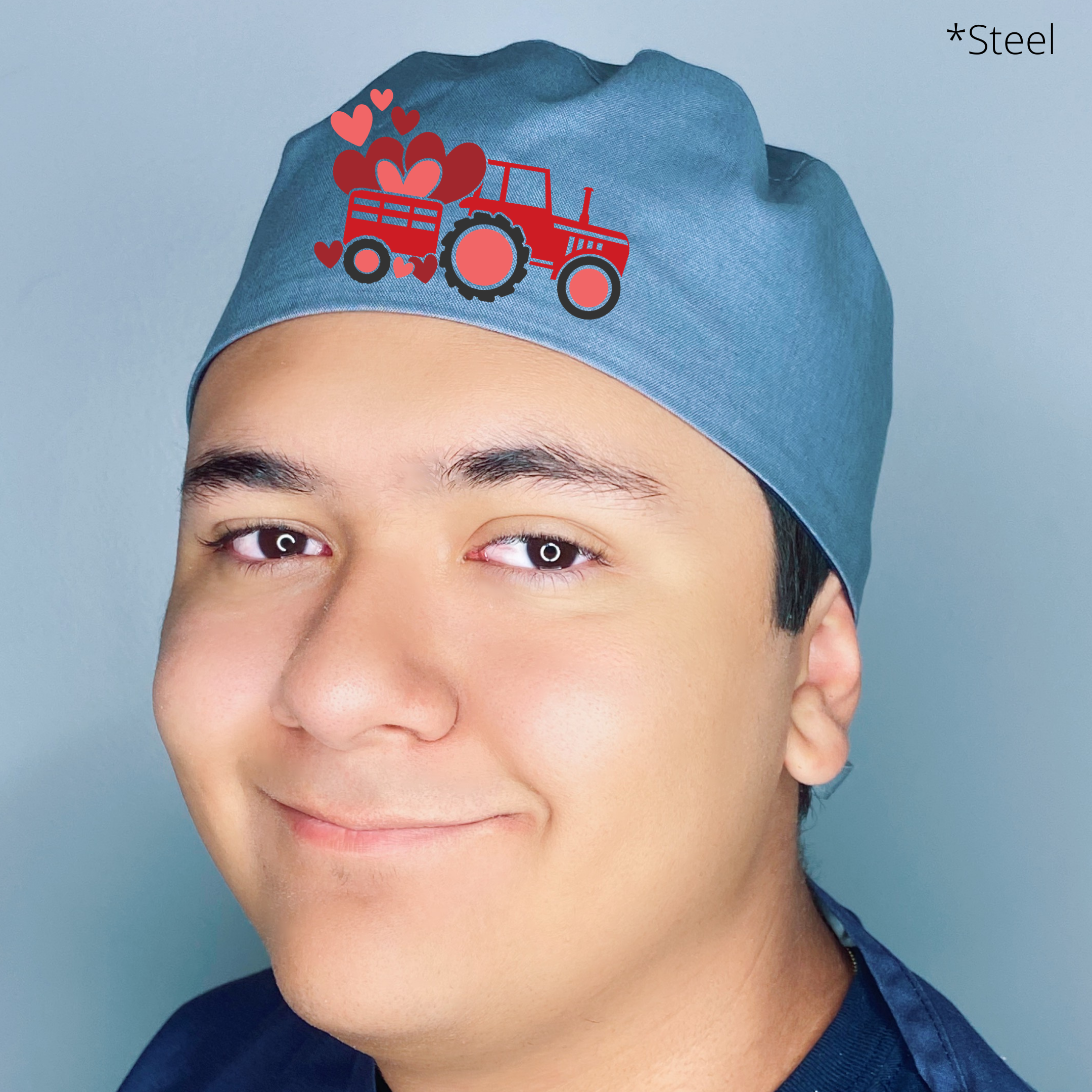 Holiday Tractor Cute Hearts Valentine's Day Themed Custom Solid Color Unisex Scrub Cap