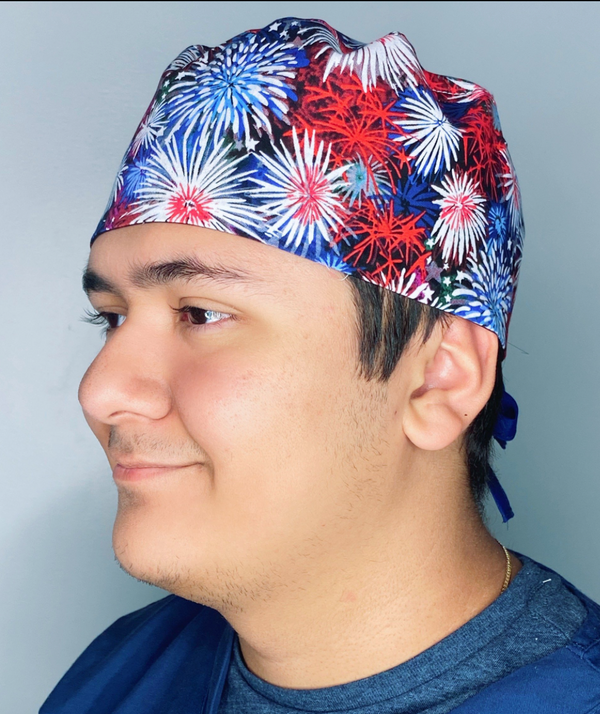 Fireworks Independence Day Unisex Holiday Scrub Cap