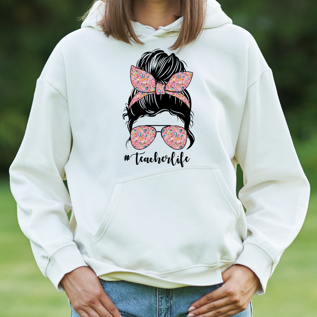 Messy Bun #TeacherLife Unisex Fleece Pullover Hoodie