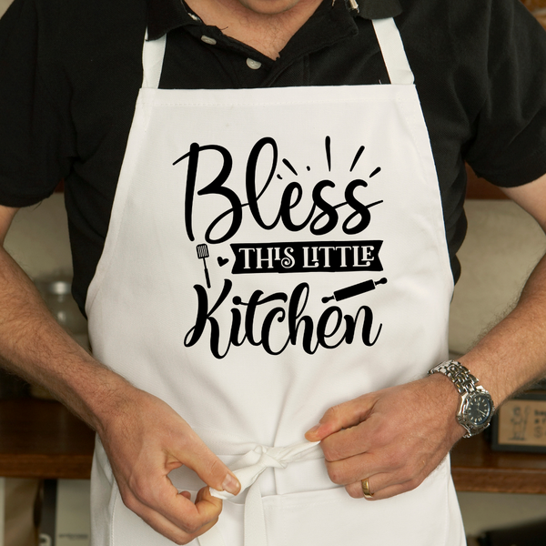 Bless This Little Kitchen Full Length Apron with 2 Patch Pockets