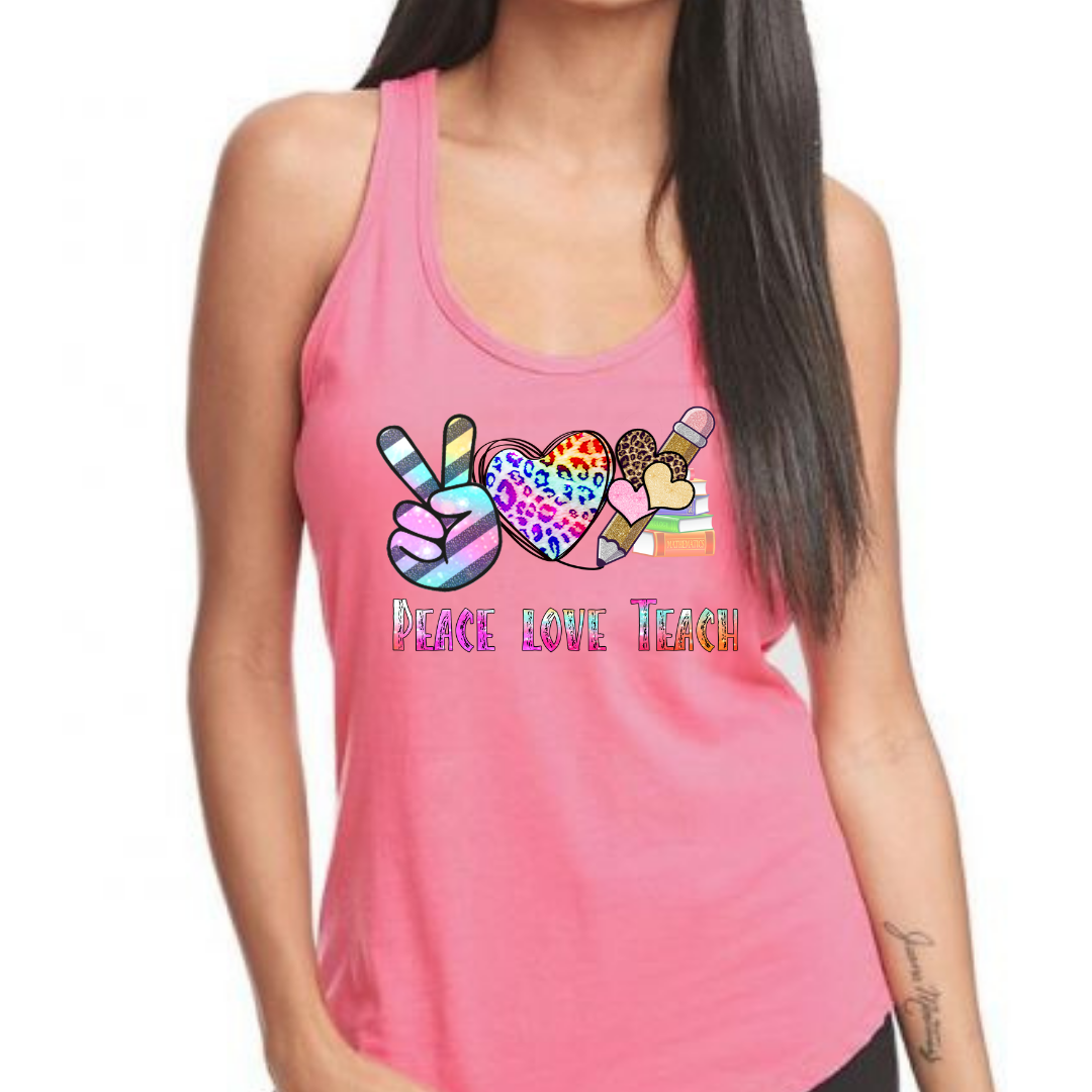 Peace, Love, Teach Cheetah Print Women's Ideal Racerback Tank Top