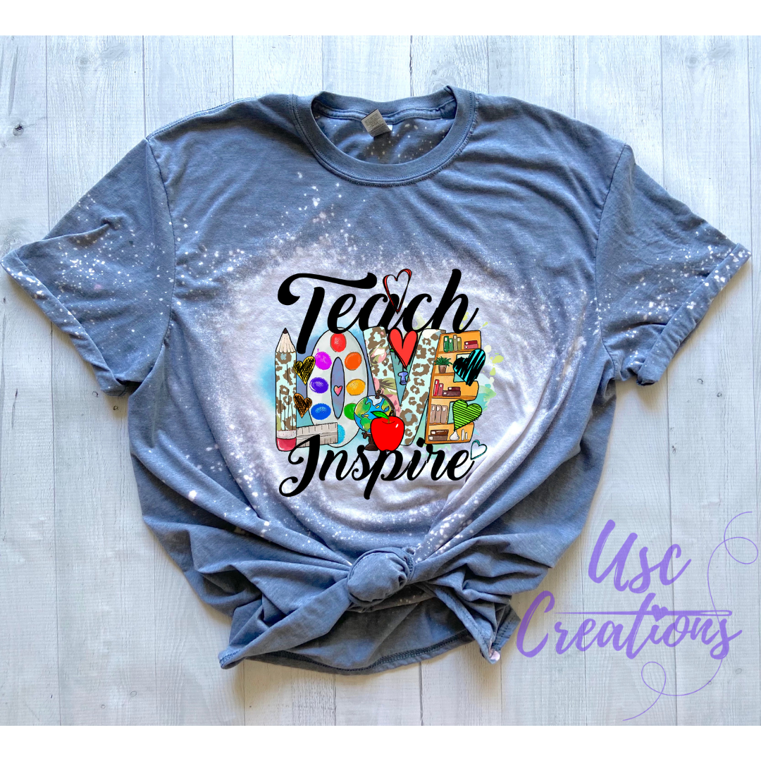 Teach Love Inspire Bleached Unisex Soft Style T-Shirt