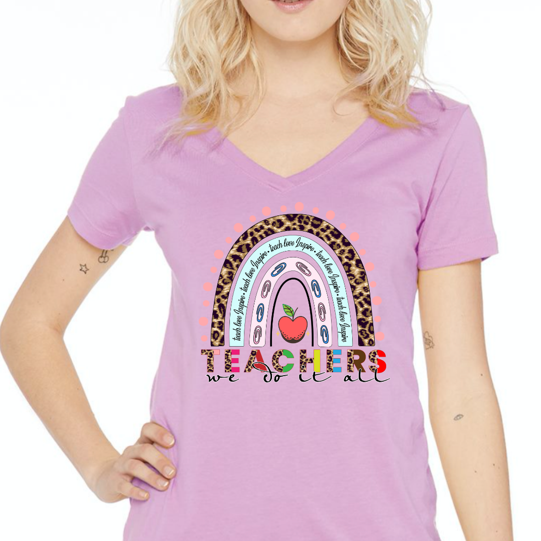 Teachers We Do It All Rainbow Women's Ideal V-Neck Tee