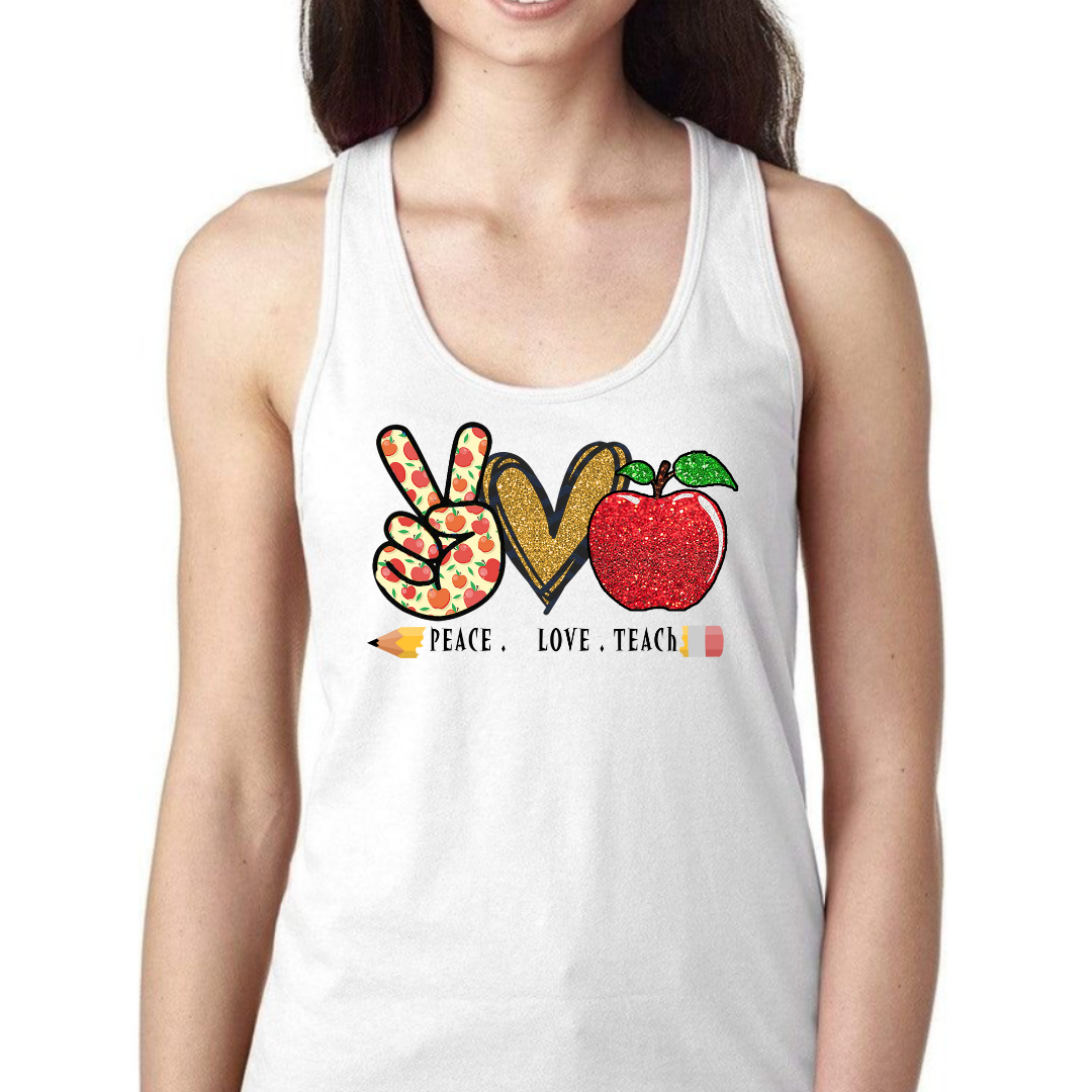 Peace, Love, Teach Women's Ideal Racerback Tank Top