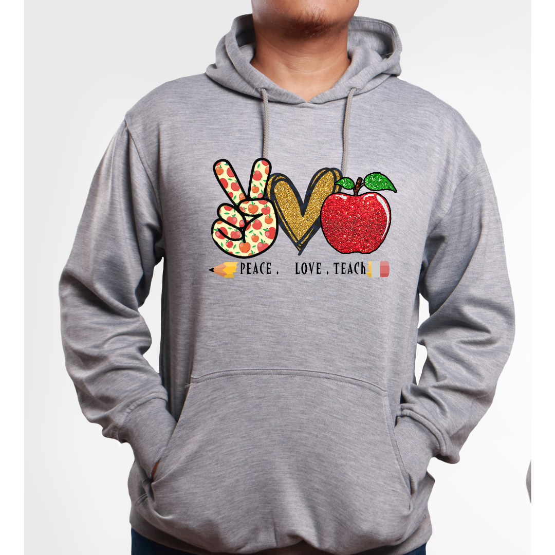 Peace Love Teach Unisex Fleece Pullover Hoodie