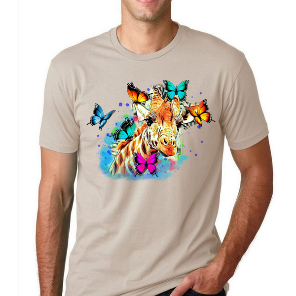 Giraffe & Butterflies Colorful Watercolor Design Unisex T-Shirt
