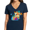 Giraffe & Butterflies Colorful Watercolor Design themed Women's Ideal V-Neck Tee