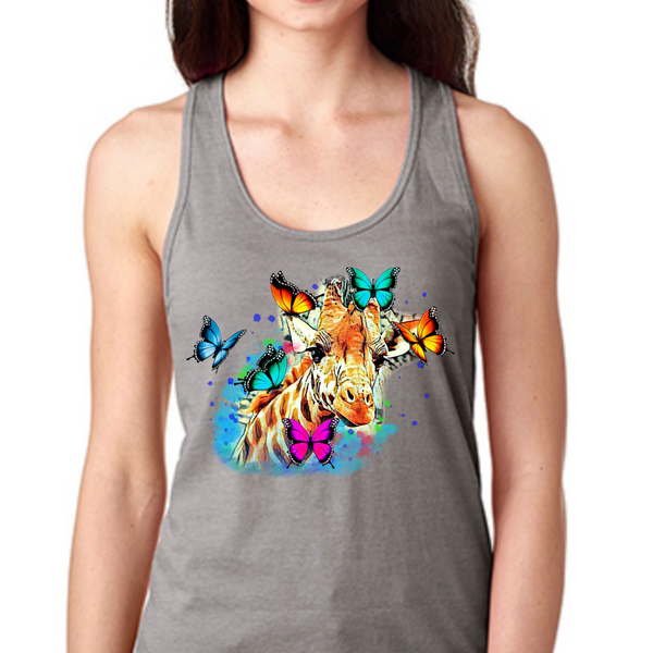 Giraffe & Butterflies Colorful Watercolor Design Women's Ideal Racerback Tank Top