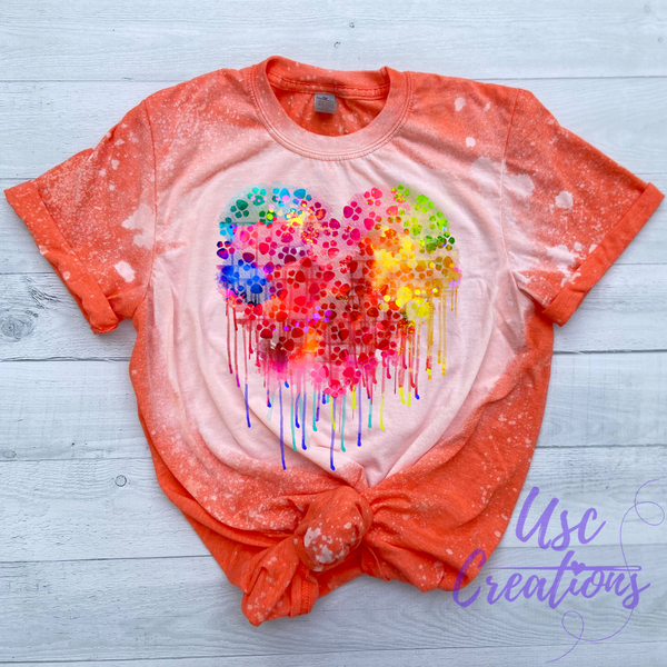 Spray Paint Paw Print Heart Bleached Unisex Soft Style T-Shirt