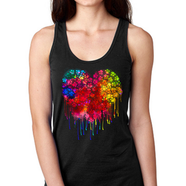 Spray Paint Paw Print Heart Women's Ideal Racerback Tank Top