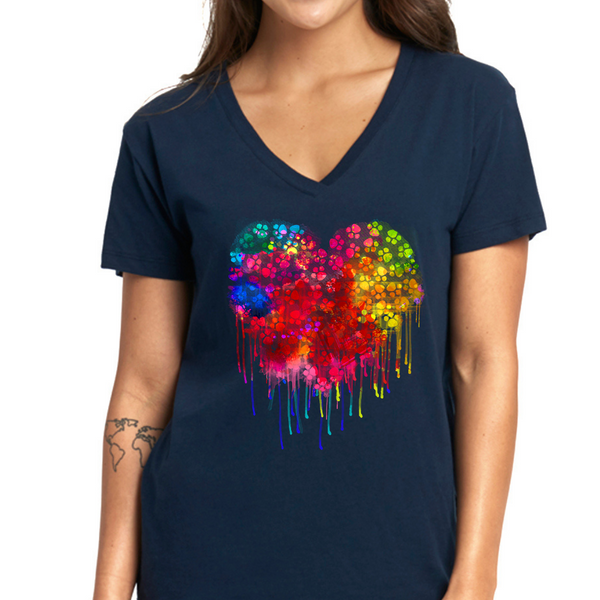 Spray Paint Paw Print Heart themed Women's Ideal V-Neck Tee