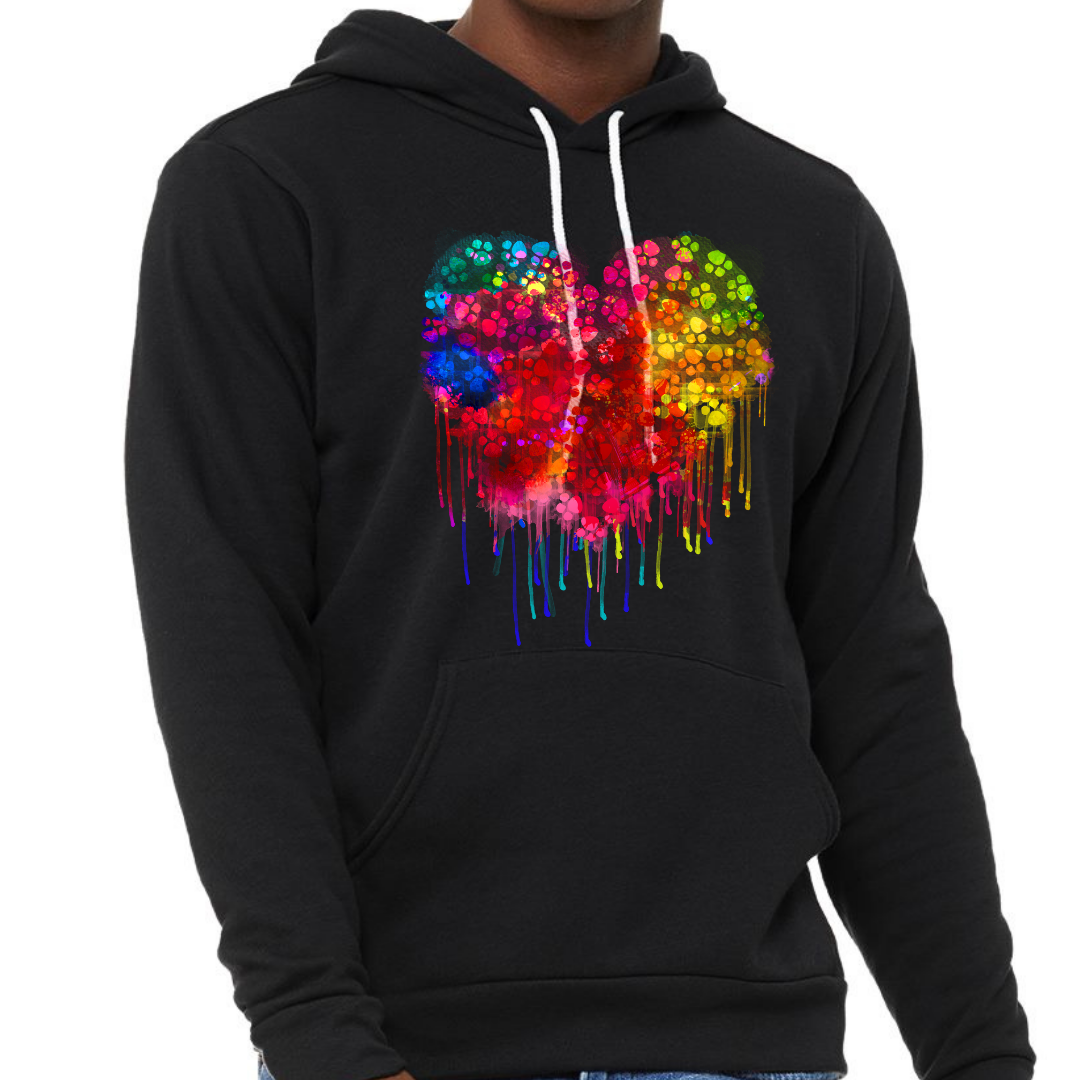 Spray Paint Paw Print Heart Unisex Fleece Pullover Hoodie