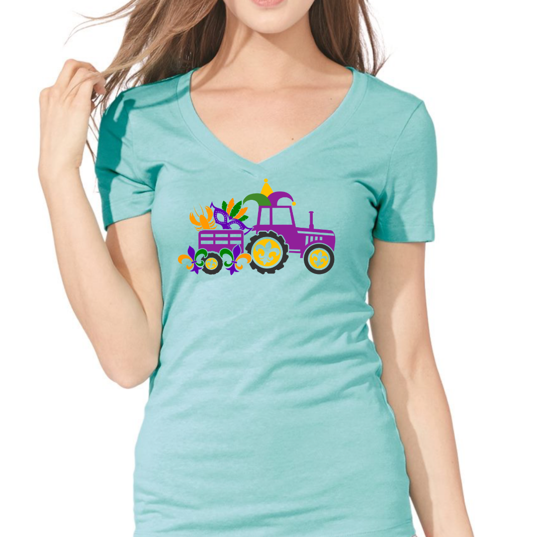 Holiday Truck Mardi Gras themed Women's Ideal V-Neck Tee