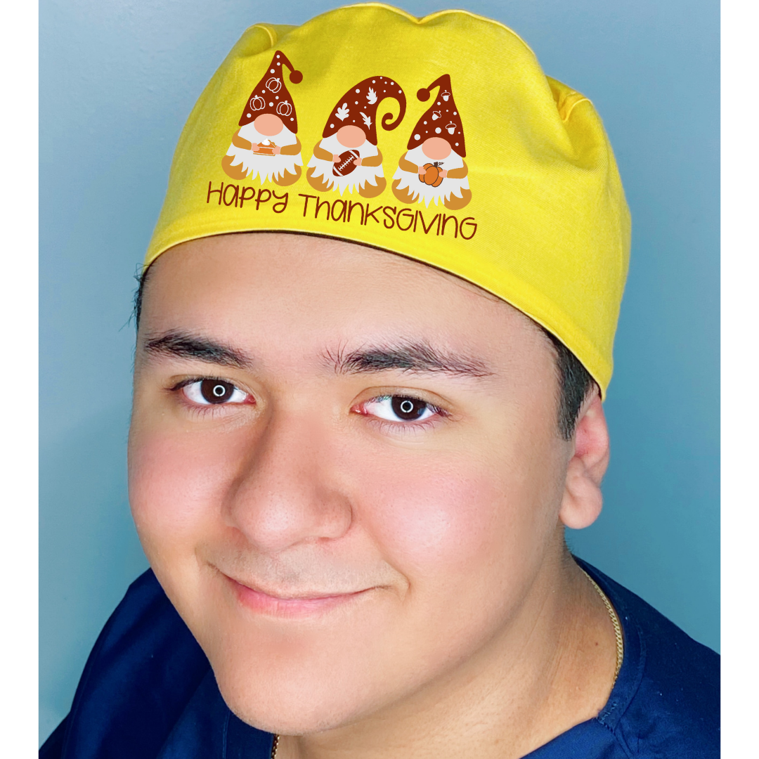 Cute Gnomes Happy Thanksgiving Themed Custom Solid Color Unisex Scrub Cap