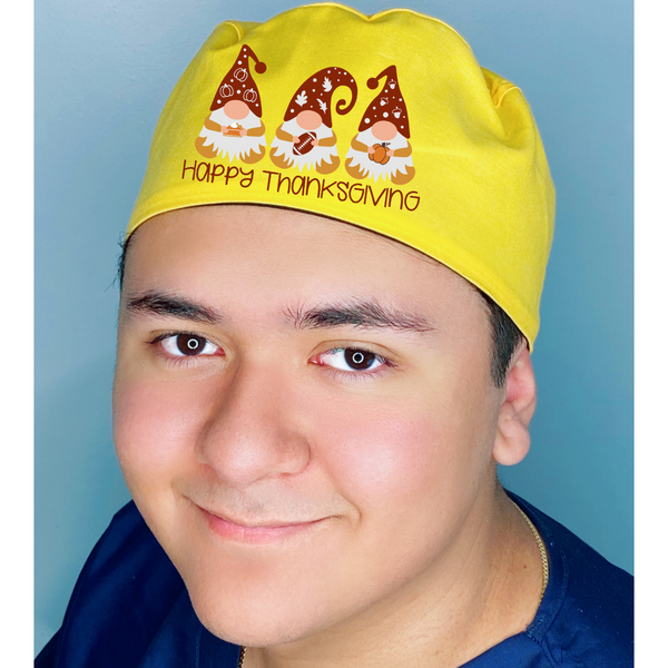 Cute Gnomes Happy Thanksgiving Themed Custom Solid Color Unisex Scrub Cap