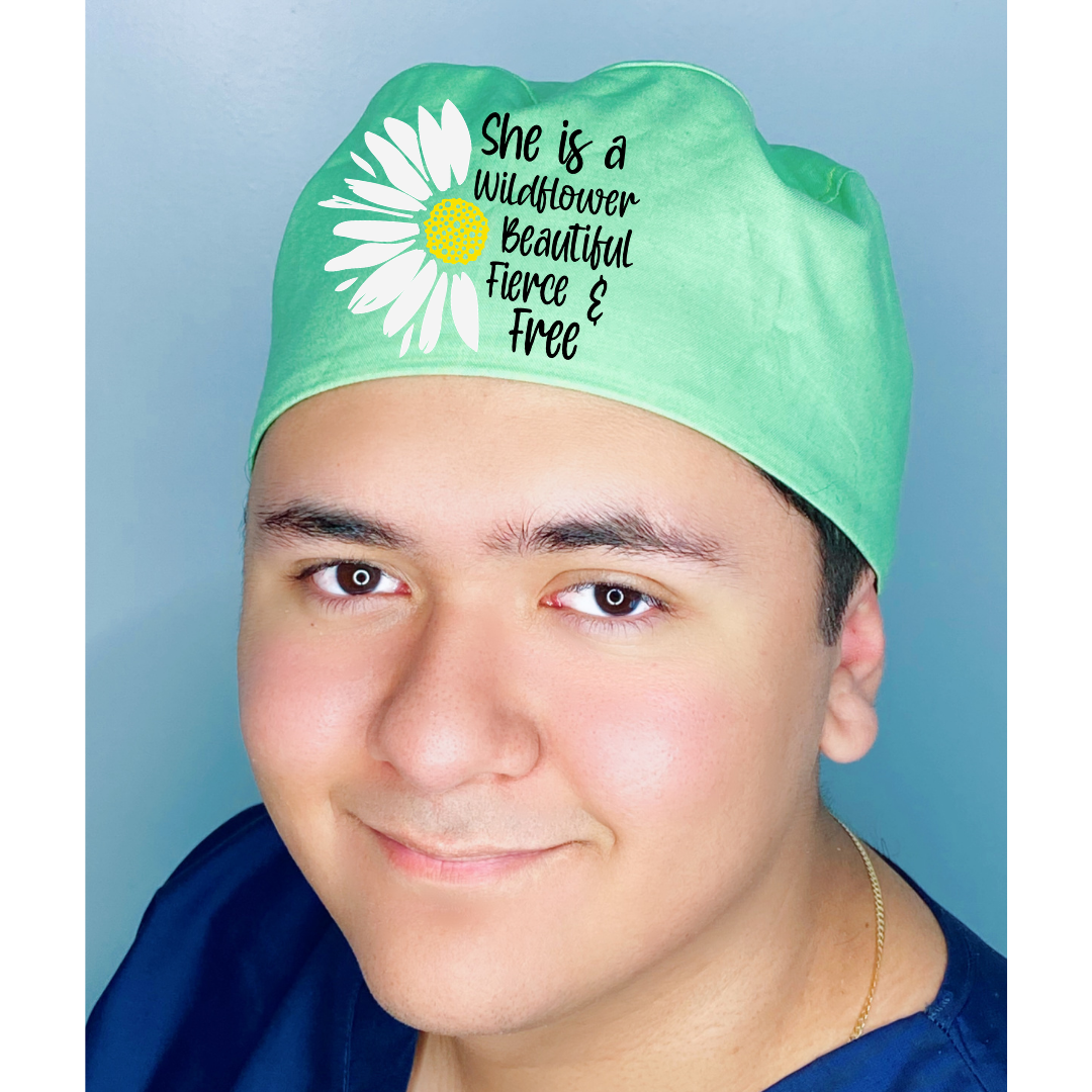 She is a Wildflower Beautiful Fierce & Free Themed Custom Solid Color Unisex Scrub Cap