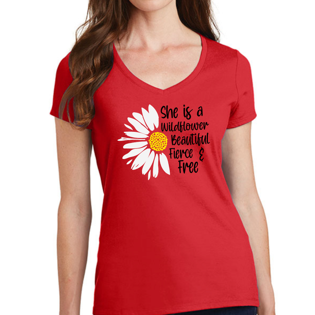 She is a Wildflower Beautiful Fierce & Free Women's Ideal V-Neck Tee