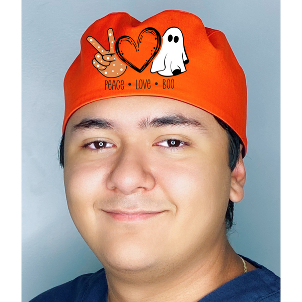 Peace, Love, Boo Themed Custom Solid Color Unisex Scrub Cap