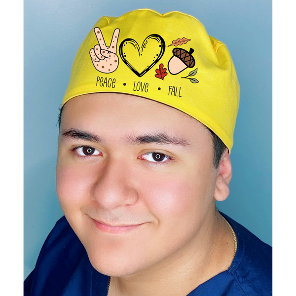 Peace, Love, Fall Themed Custom Solid Color Unisex Scrub Cap