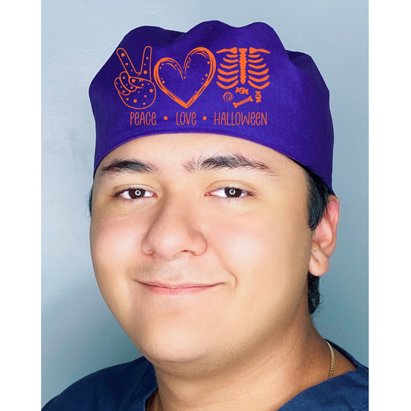 Peace, Love, Halloween Themed Custom Solid Color Unisex Scrub Cap