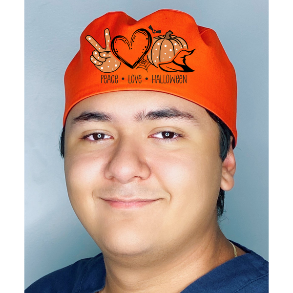 Peace, Love, Halloween Themed Custom Solid Color Unisex Scrub Cap