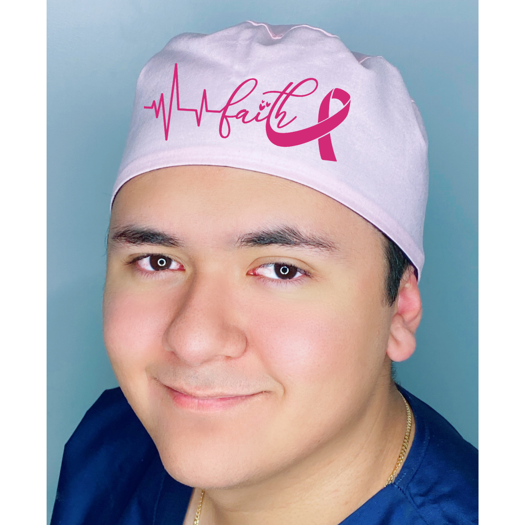 Faith Breast Cancer Awareness Ribbon Themed Custom Solid Color Unisex Scrub Cap