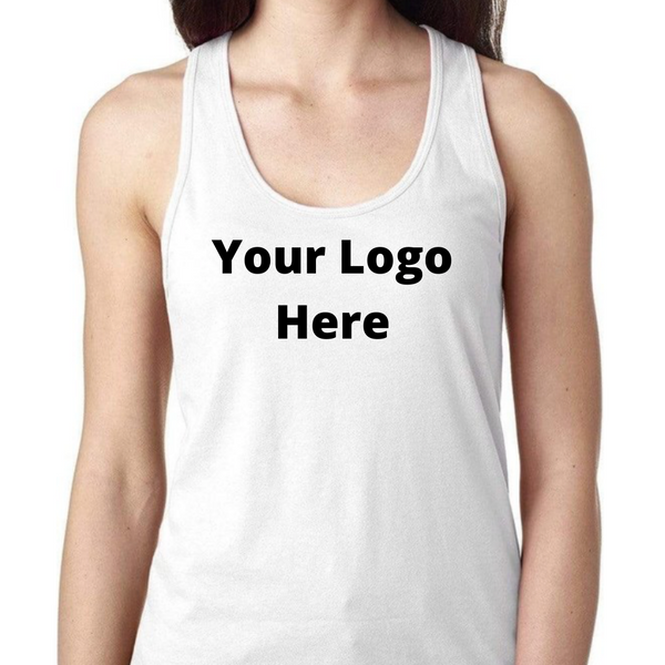 YOUR Logo Printed Full Chest Front On A Women's Ideal Racerback Tank Top