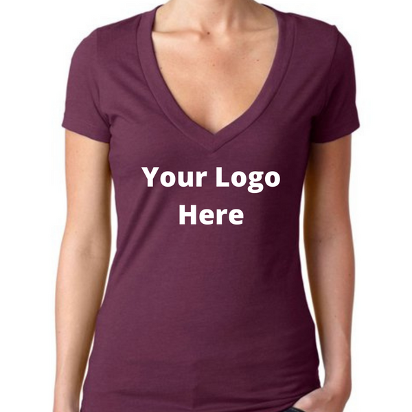 YOUR Logo Printed Full Chest Front On A Women's Ideal V-Neck T-Shirt
