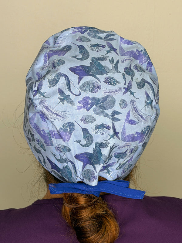 Ocean Life and Mermaids Themed Custom Solid Color Unisex Scrub Cap