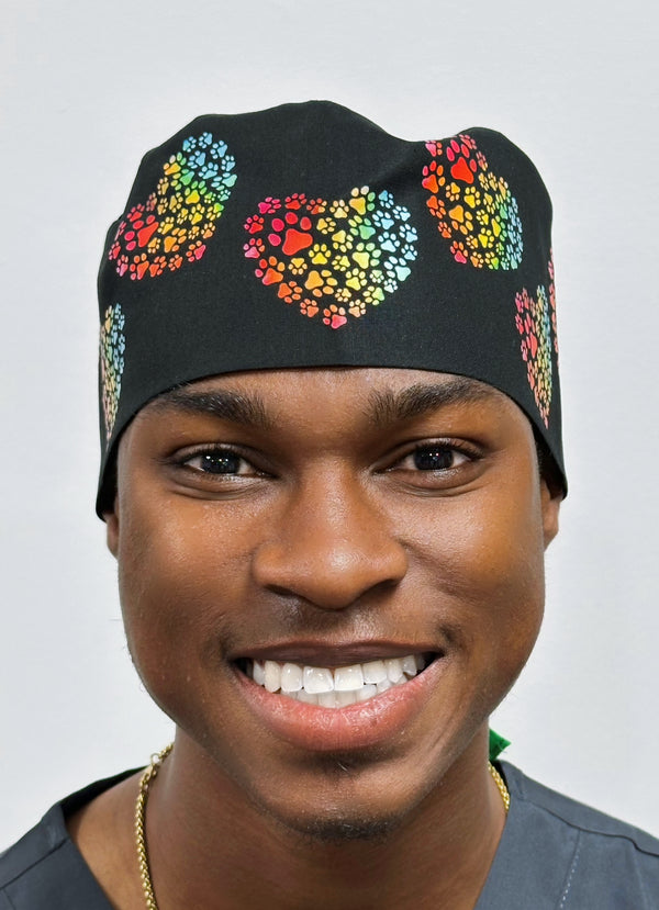 Rainbow Paw Hearts Theme Custom Solid Color Unisex Scrub Cap