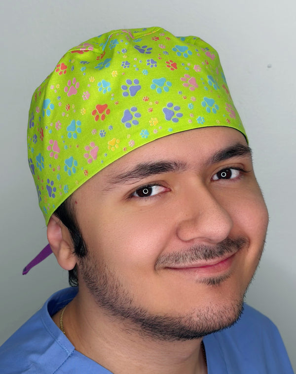 Pastel Colorful Paws on  Themed Funny Custom Solid Color Unisex Scrub Cap