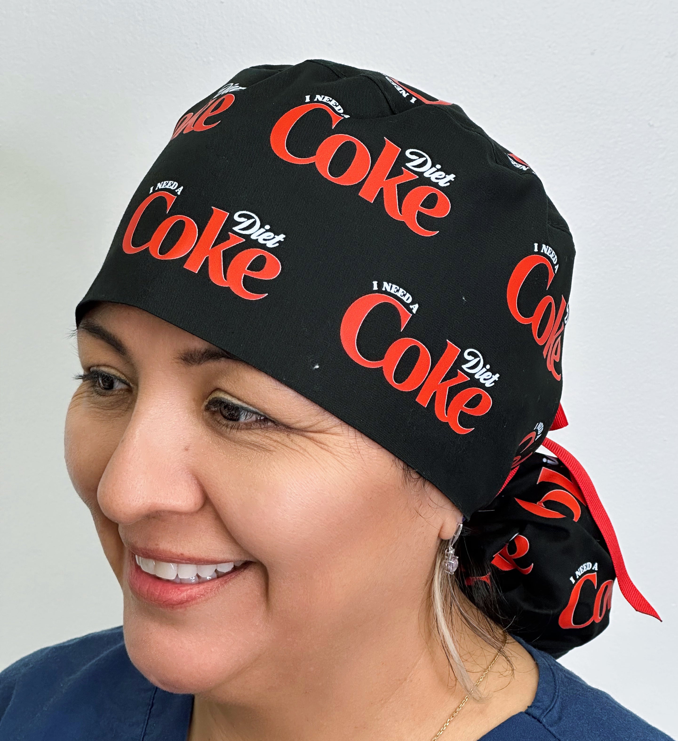 I Need A Diet Coke Ponytail Scrub Cap Custom Solid Color Ponytail