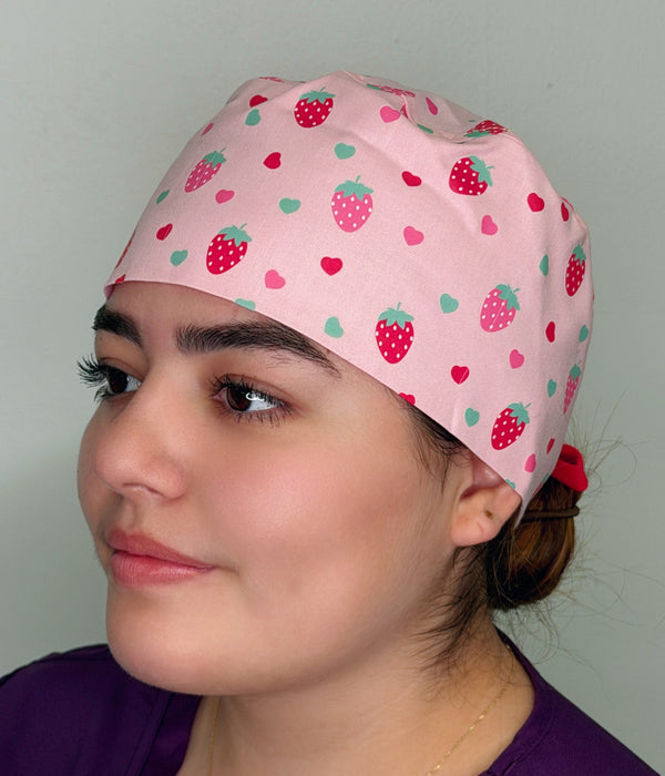 Cute Strawberries & Hearts Solid Color Unisex Scrub Cap