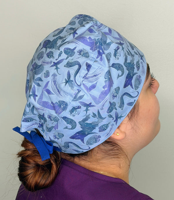 Ocean Life and Mermaids Themed Custom Solid Color Unisex Scrub Cap