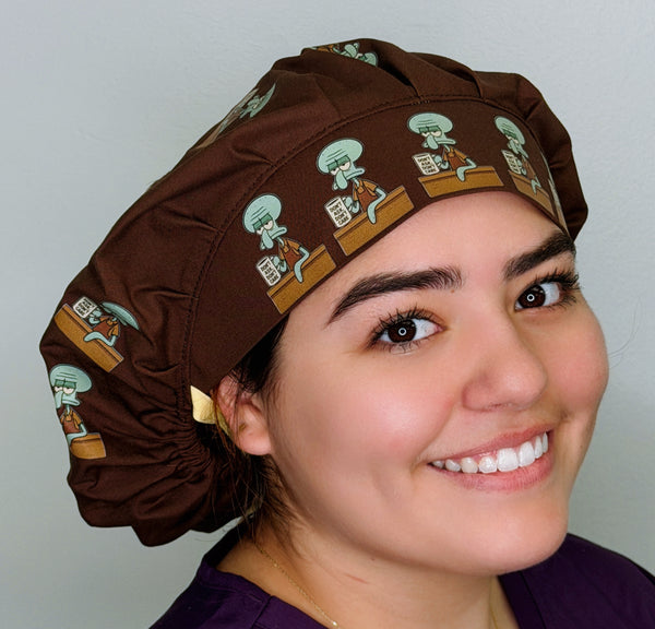 Funny Squidward Don't Ask Don't Care Themed Custom Solid Color Bouffant
