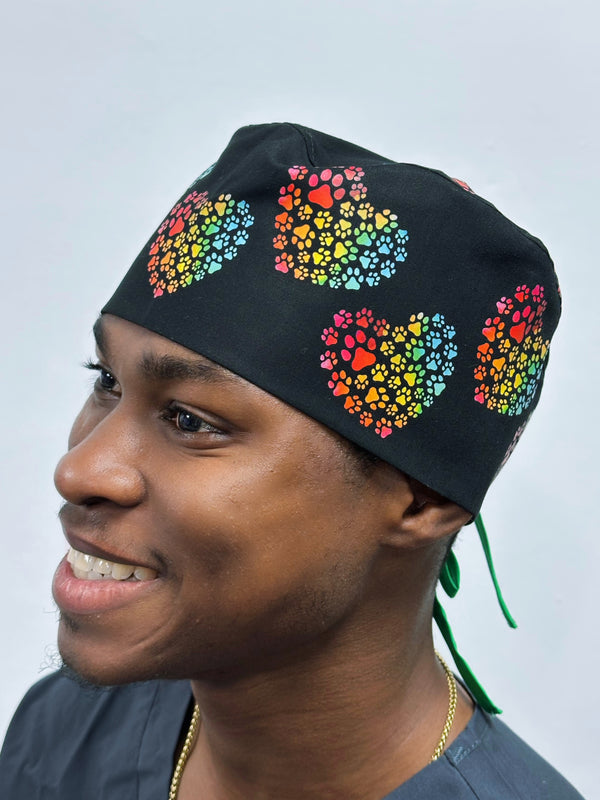 Rainbow Paw Hearts Theme Custom Solid Color Unisex Scrub Cap