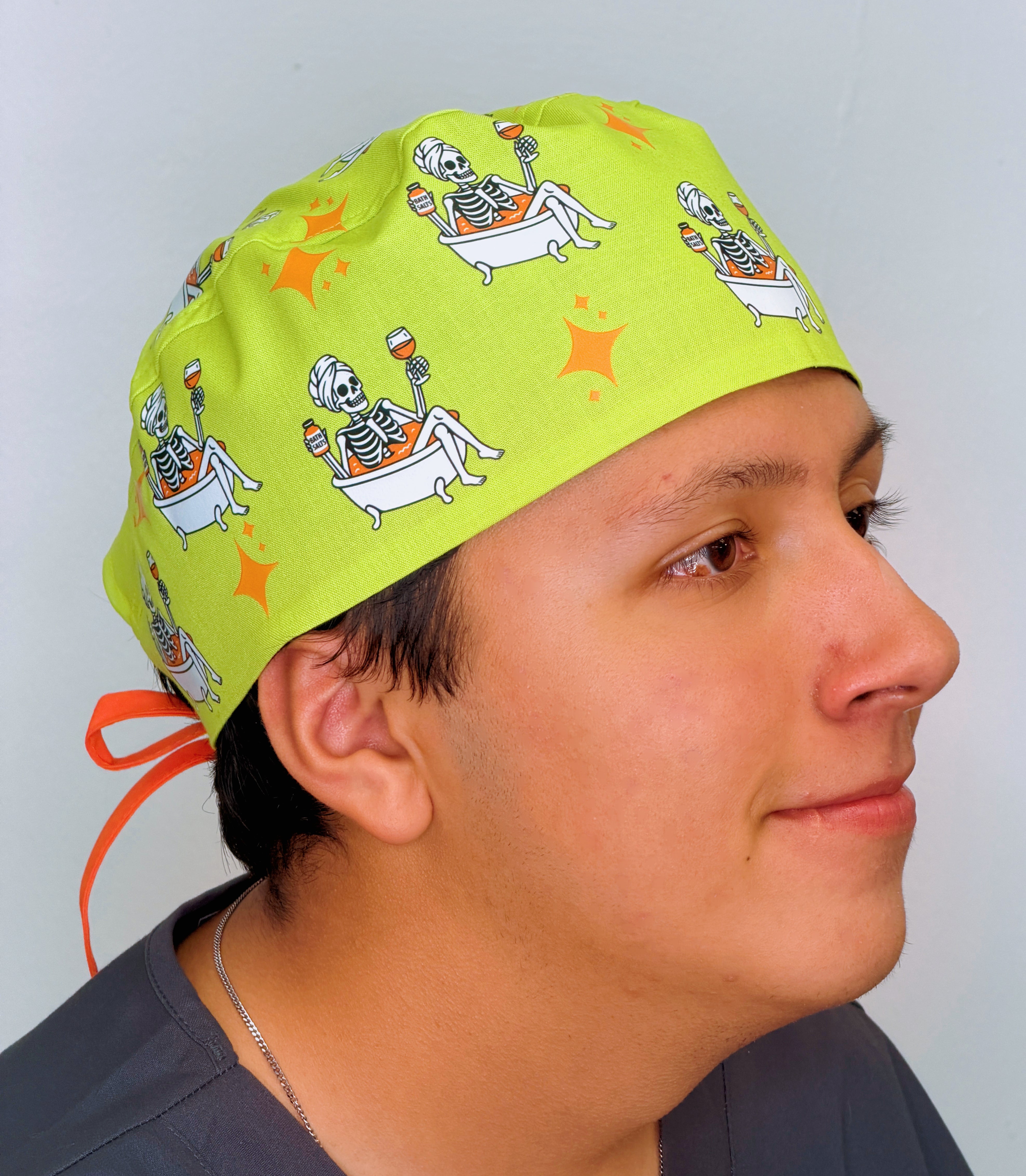 Skeleton Soaking in Hot Tub Funny Holiday Halloween Custom Solid Color Unisex Scrub Cap (Copy)