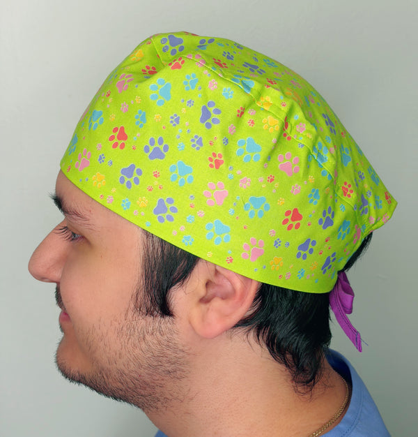 Pastel Colorful Paws on  Themed Funny Custom Solid Color Unisex Scrub Cap