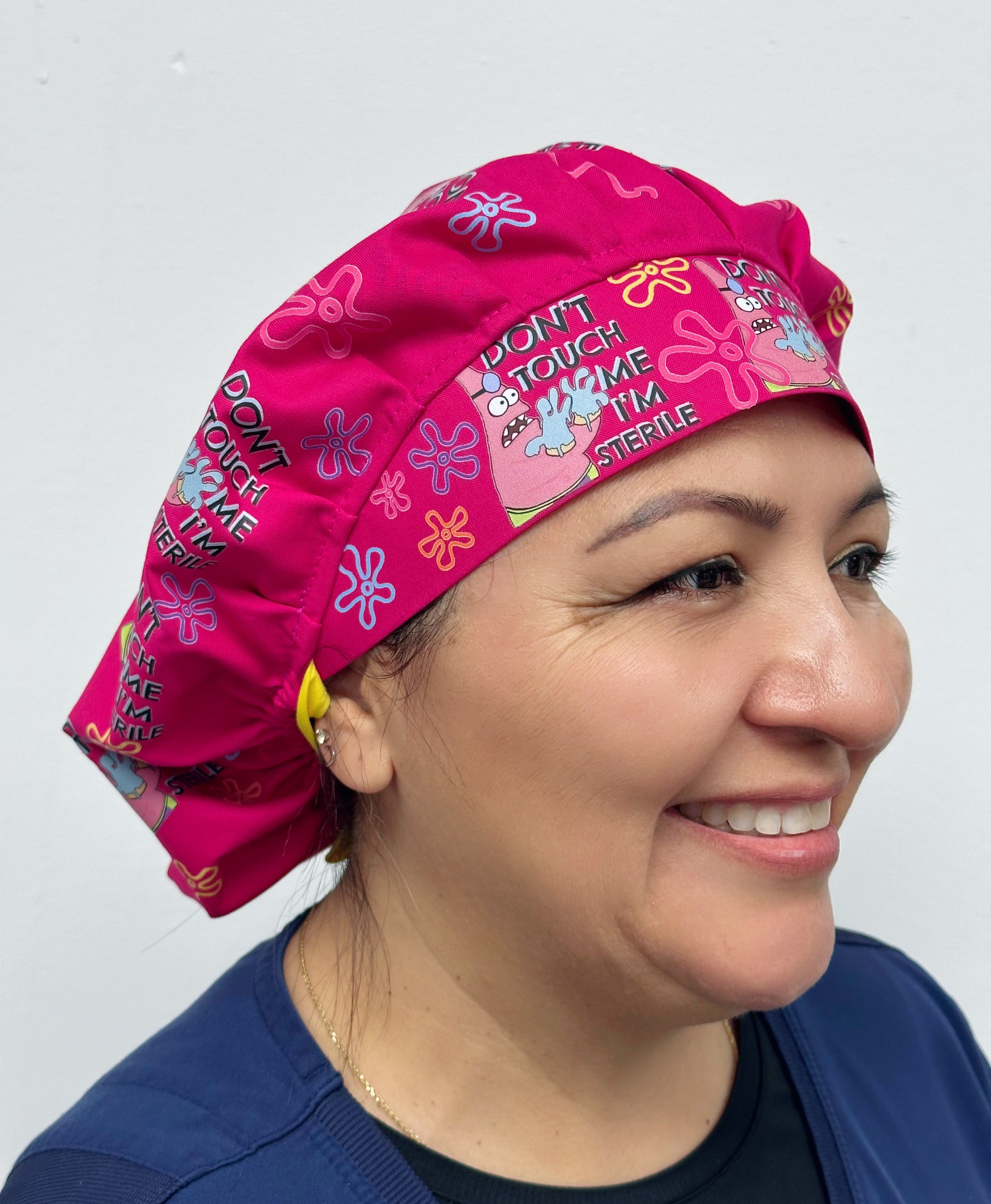 Funny Patrick Star Scrub Cap – Don't Touch Me I'm Sterile Flowers Themed Custom Solid Color Bouffant (Copy)