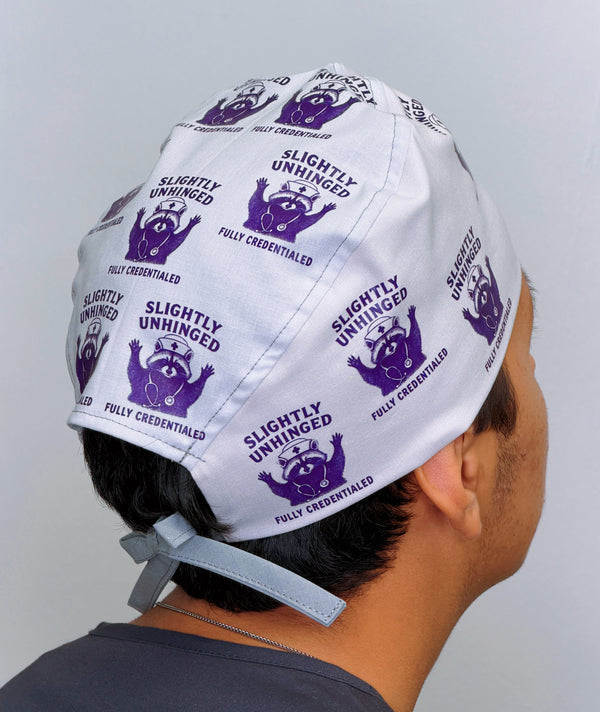 Funny Raccoon Fully Credited Slightly Unhinged Custom Solid Color Unisex Scrub Cap