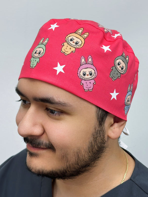 Popular Plush Toy Labubu Full Body Printed Custom Solid Color Unisex Scrub Cap