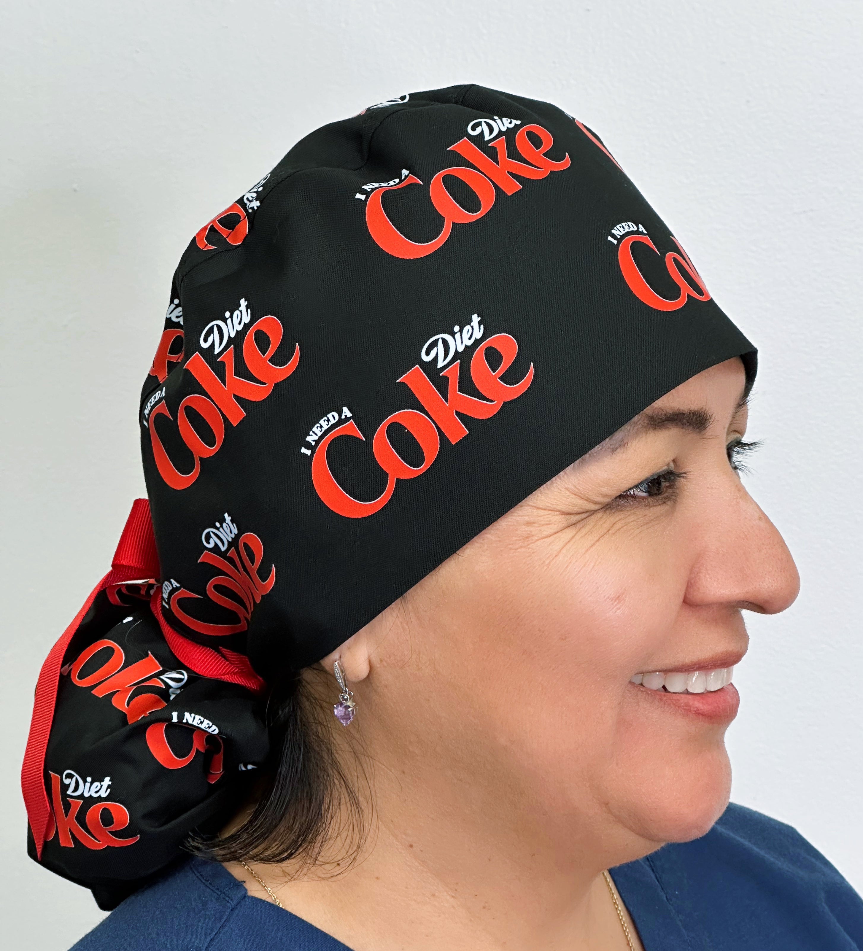 I Need A Diet Coke Ponytail Scrub Cap Custom Solid Color Ponytail